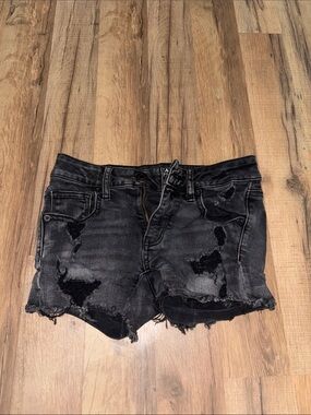 Black Distressed Denim Women's Shorts